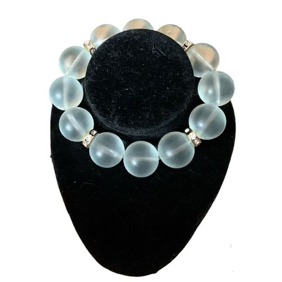 Translucent Large Pale Green Beads with Rhinestones - Picture 1 of 3
